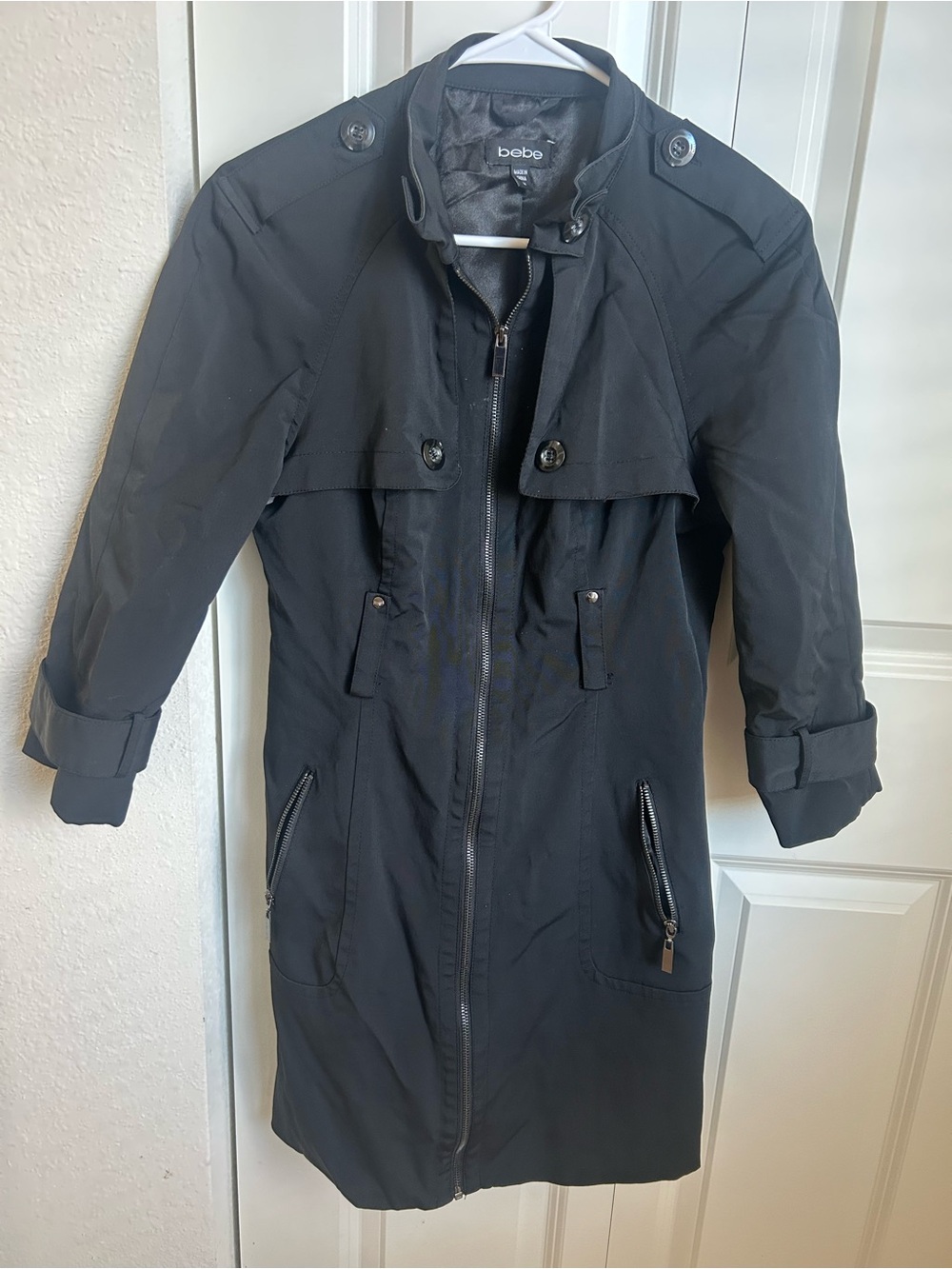 Y2K bebe Black Utility Trench Coat | Military Inspired Longline Jacket